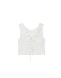 Ruffled Neckline Sleeveless Knit Vest Top with Button Trim