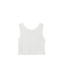 Ruffled Neckline Sleeveless Knit Vest Top with Button Trim