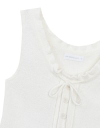 Ruffled Neckline Sleeveless Knit Vest Top with Button Trim