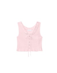 Ruffled Neckline Sleeveless Knit Vest Top with Button Trim