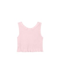Ruffled Neckline Sleeveless Knit Vest Top with Button Trim