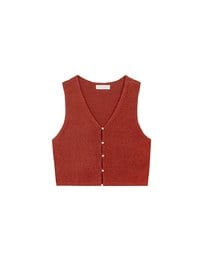 Pearl Button Front Open Knit Sleeveless Vest Top