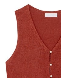Pearl Button Front Open Knit Sleeveless Vest Top