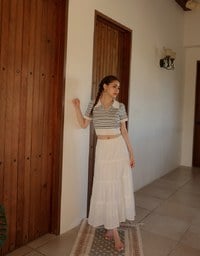 Classic Polo Inspired Stripe Knit Top with Stretch Hem