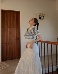 Classic Polo Inspired Stripe Knit Top with Stretch Hem