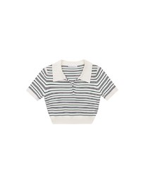 Classic Polo Inspired Stripe Knit Top with Stretch Hem