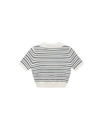 Classic Polo Inspired Stripe Knit Top with Stretch Hem