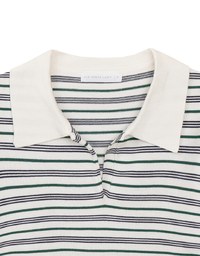 Classic Polo Inspired Stripe Knit Top with Stretch Hem