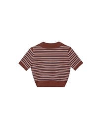Classic Polo Inspired Stripe Knit Top with Stretch Hem