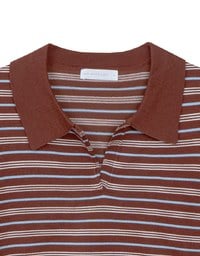 Classic Polo Inspired Stripe Knit Top with Stretch Hem