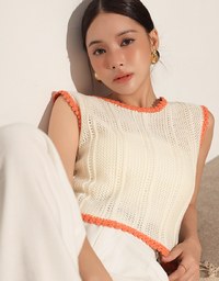 Contrast Crochet Trim Sleeveless Knit Tank Top