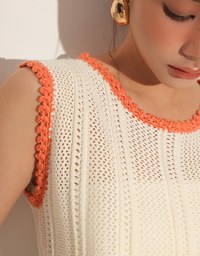 Contrast Crochet Trim Sleeveless Knit Tank Top