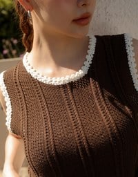 Contrast Crochet Trim Sleeveless Knit Tank Top