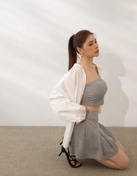 AIRY HOURGLASS High Waist Knit Pleated Flare Skort
