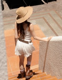 Ruffled Hem Wrap Look Skorts with Pinstripe Texture