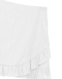 Ruffled Hem Wrap Look Skorts with Pinstripe Texture