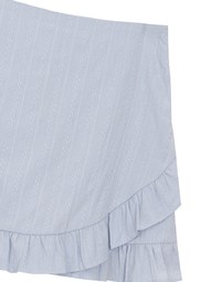 Ruffled Hem Wrap Look Skorts with Pinstripe Texture