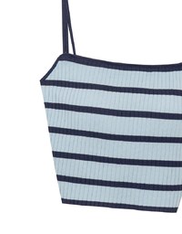 Striped Ribbed Knit Spaghetti Strap Halter Padded Crop Top