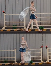 Striped Ribbed Knit Spaghetti Strap Halter Padded Crop Top