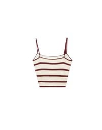 Striped Ribbed Knit Spaghetti Strap Halter Padded Crop Top