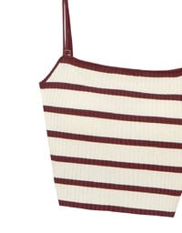 Striped Ribbed Knit Spaghetti Strap Halter Padded Crop Top