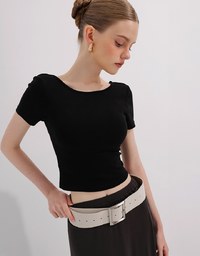 Basic Low Back Padded Crop Short Sleeve Top