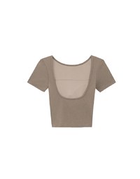 Uネック背中開きショート丈半袖ブラトップ