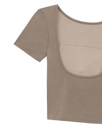 Uネック背中開きショート丈半袖ブラトップ