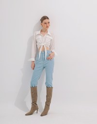 Tie Front Collared Shirt Blouse with Pockets
