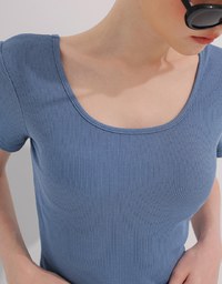 2 Way Neckline Ribbed Crop Tee