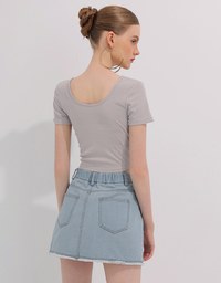 2 Way Neckline Ribbed Crop Tee