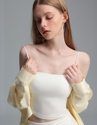 【Stain Resistant】Basic Spaghetti Strap Fitted Crop Cami Top