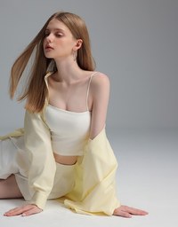 【Stain Resistant】Basic Spaghetti Strap Fitted Crop Cami Top
