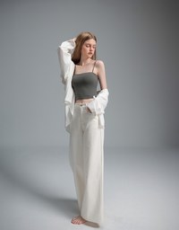 【Stain Resistant】Basic Spaghetti Strap Fitted Crop Cami Top