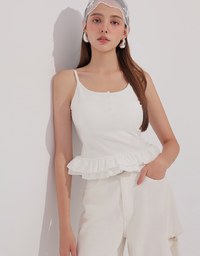 Fitted Knit Padded Cami Top with Flowy Ruffle Hemline