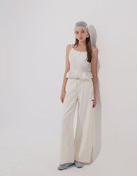 Fitted Knit Padded Cami Top with Flowy Ruffle Hemline