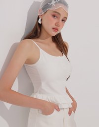 Fitted Knit Padded Cami Top with Flowy Ruffle Hemline