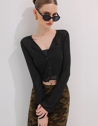 V Neck Fitted Crop Knit Cardigan Top
