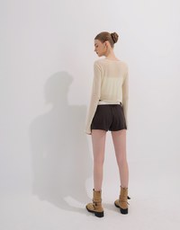 V Neck Fitted Crop Knit Cardigan Top
