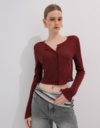 V Neck Fitted Crop Knit Cardigan Top
