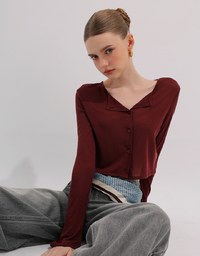 V Neck Fitted Crop Knit Cardigan Top