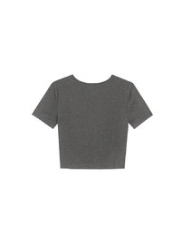 クルーネックボタンショートスリーブクロップドTシャツ