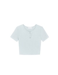 クルーネックボタンショートスリーブクロップドTシャツ