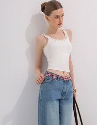 Metal Studded U Neck Ribbed Tank Top