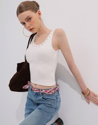 Metal Studded U Neck Ribbed Tank Top