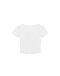 Mesh Panel Ruched Square Neck Ribbed Knit Crop Top