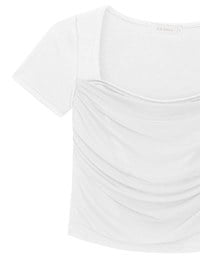 Mesh Panel Ruched Square Neck Ribbed Knit Crop Top