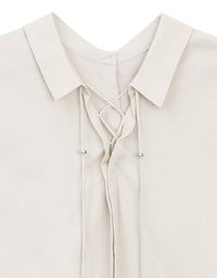 Lace Up Back Collar Long Sleeve Shirt Blouse