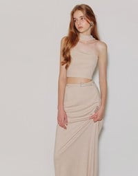 2 Way High Neck Sleeveless Crop Bra Top with AIR SPACE Logo Embroidery