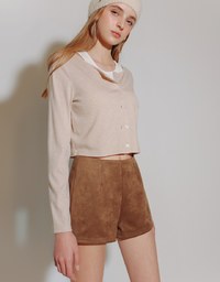 Simple Button Front Knit Long Sleeve Crop Cardigan